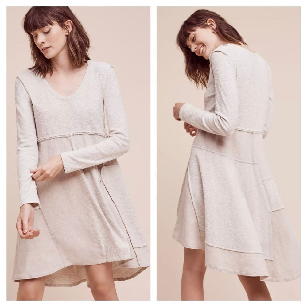 Anthropologie Ivory Textured Long-Sleeve Mini Dress